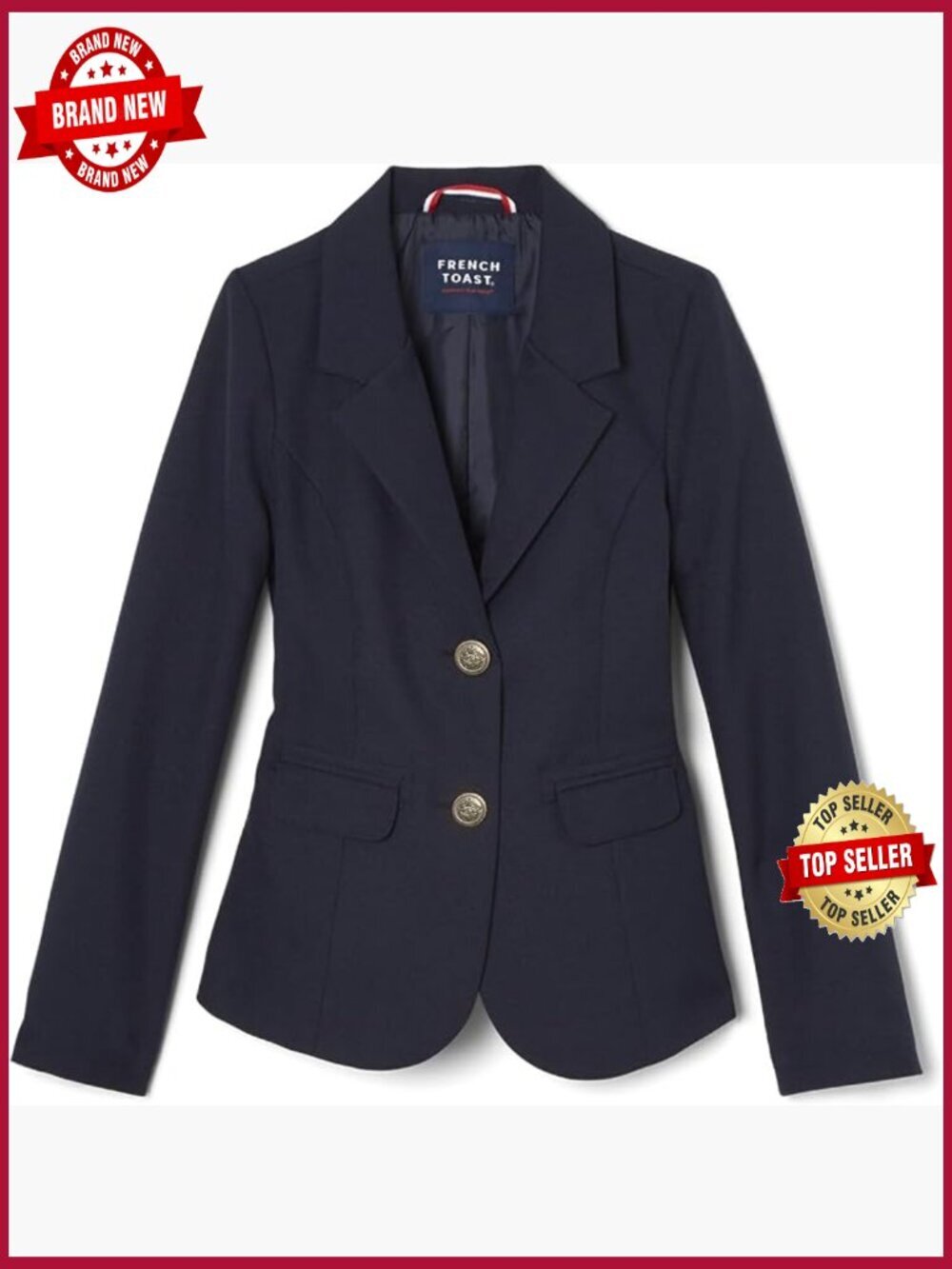 Classic School Blazer Long Sleeve Notch Collar Button Front Pockets
